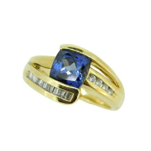 1ct Cushion Cut Genuine Natural Tanzanite Ring with Diamonds (#J830)
