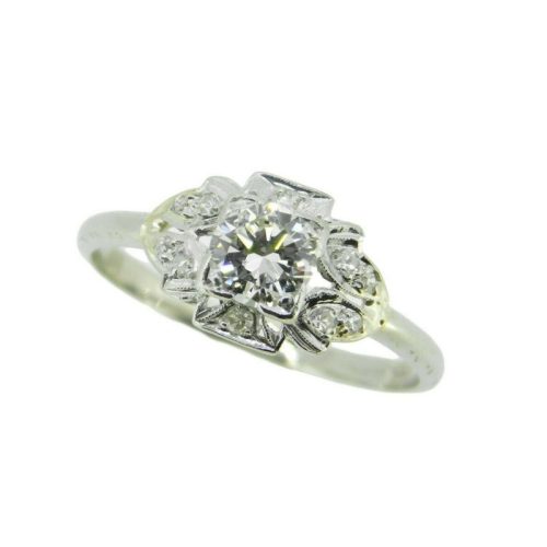 Antique Platinum 1/2 Carat Genuine Natural Diamond Ring (#J4774)