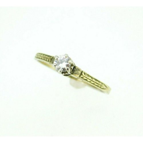 Art Deco 14k Yellow Gold Genuine Natural Diamond Engagement Ring .15ct (#J962)
