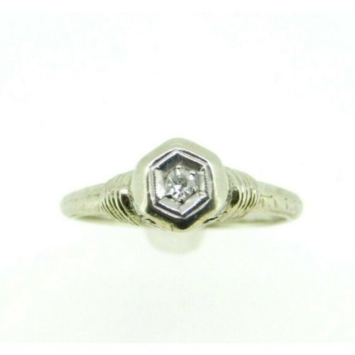 Art Deco 19k White Gold Filigree Genuine Natural Diamond Ring .08ct (#J964)