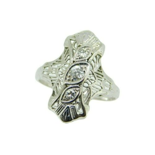 Deco 14k White Gold Genuine Natural Diamond Filigree Ring .20ct TW (#J4684)
