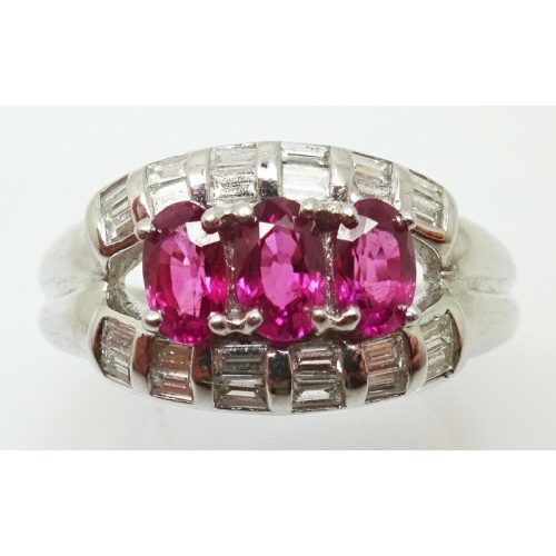 Fine Platinum Genuine Natural Ruby and Diamond Ring (#J3259)