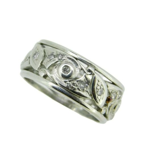 Pierced Art Deco Platinum Genuine Natural Diamond Band Ring (#J2385)