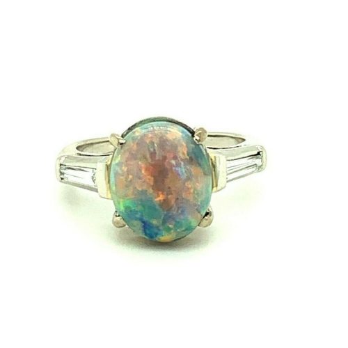 Platinum 2.30ct Black Genuine Natural Opal and Diamond Ring (#J4796)