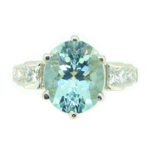 Platinum 6.41ct Genuine Natural Aquamarine Ring with 1/2ct Diamonds (#J4138)