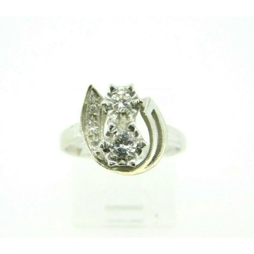 Retro 14k White Gold Genuine Natural Diamond Ring .36ct (#J1933)