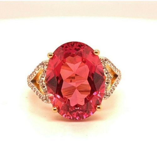 Ring Gold Plated Simulated Ruby with CZ’s Hearts Size 7 New Women’s Jewelry