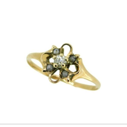 Victorian 10k Rose Gold Diamond and Pearl Ring (#J3296)