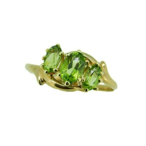 Victorian 10k Yellow Gold Ring with Three Oval Genuine Natural Peridots (#J2546)