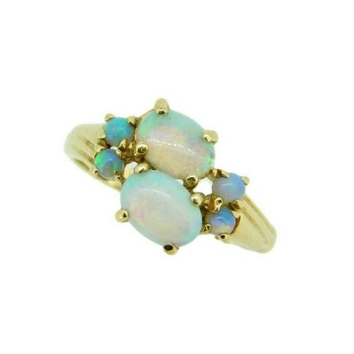 Vintage 14k Yellow Gold Blue Green Genuine Natural Opal Ring (#J4553)
