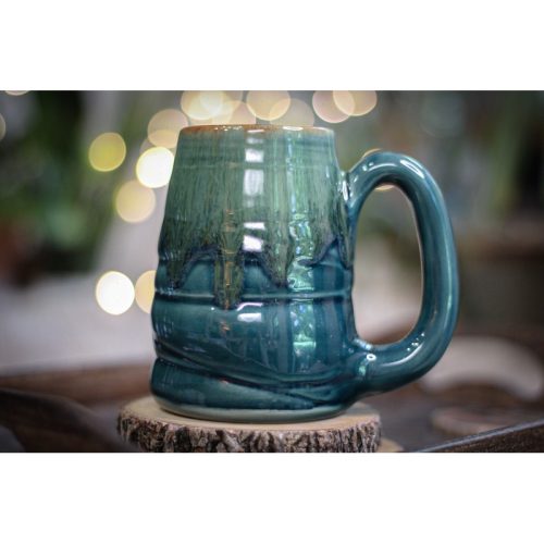 18-F Teal Drippy Textured Acorn Mug, 15 oz.