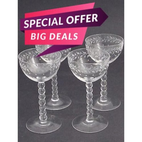 4 copper wheel etched stems glass Hand cut