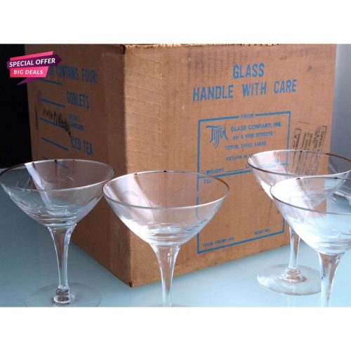 4 Tiffin Rivirea platinum Hand cut glass desserts never used, in shipping box