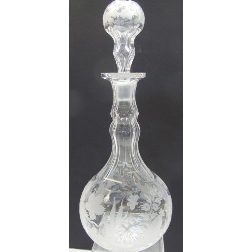 Hand copper wheel engraved decanter antique