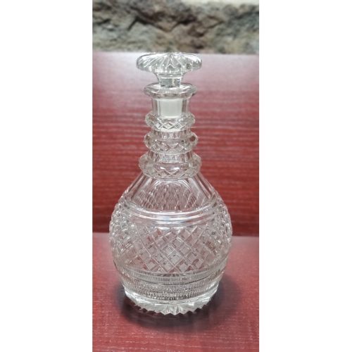 Hand Cut glass 3 ring neck decanter with mushroom stopper Antique