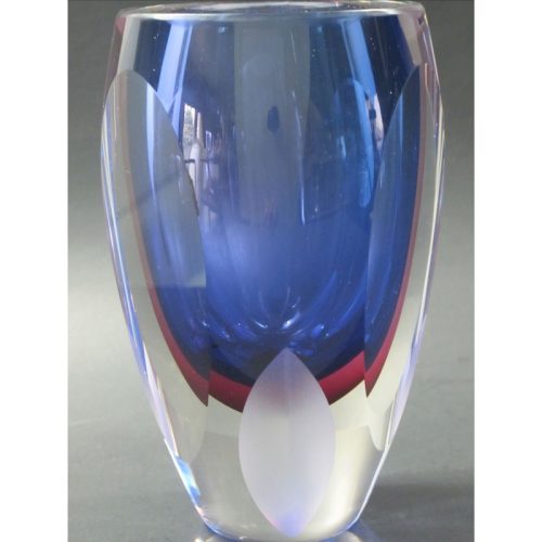 Hand Cut Glass blue vase / cranberry