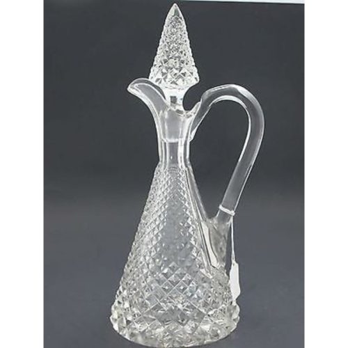 Hand Cut glass handled decanter  crosscut with stopper