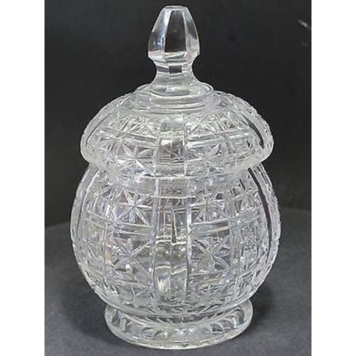 Hand Cut glass jar with lid