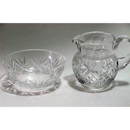 Hand Cut glass mini sugar & creamer ideal for Leprechaun or Doll house