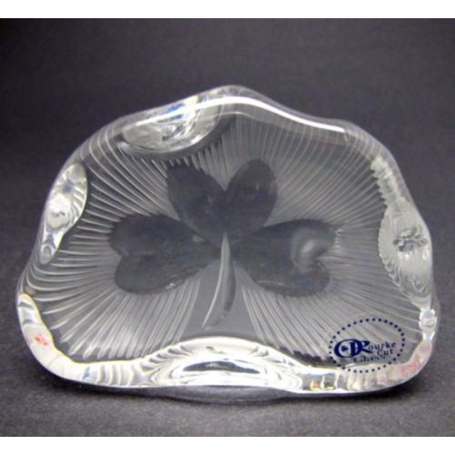 Hand Cut Glass polished  shamrock pattern paperweight, Ireland 24% lead crystal