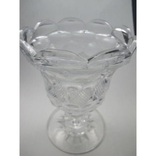 Hand cut old glass pedestal vase  honeycomb