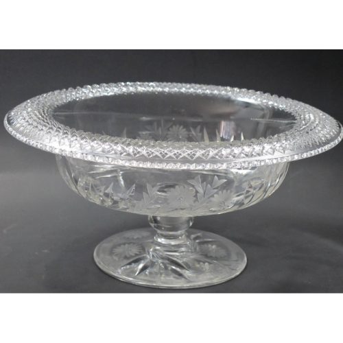 Hand cut Wheel glass rolled out 12″ Pedestal bowl