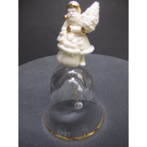 Lenox Crystal bell Santa 1997 Made in USA frosted Platinum band