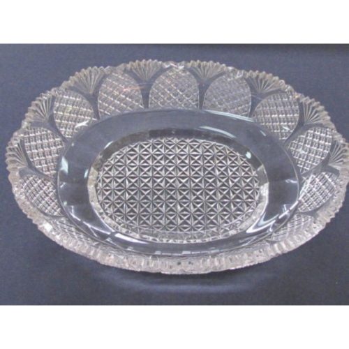 Old Cut Glass oval dish Antique Crystal  insert