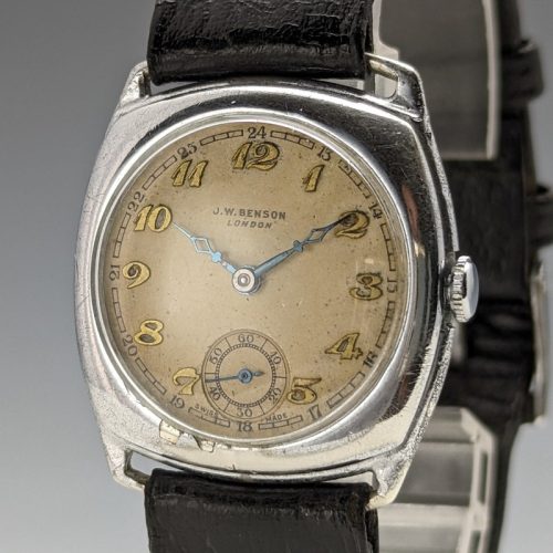 1920’s British Antique JW Benson Watch Cushion Case in good working order