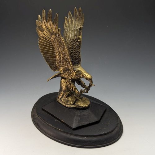 Antique Brass Bald Eagle Pocket Watch Holder with Wooden Base