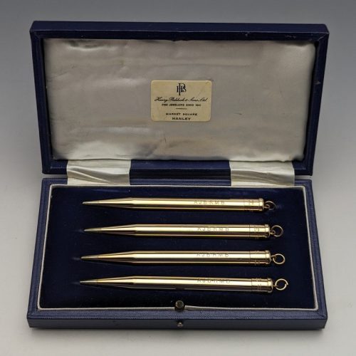 British Vintage Yard O’ Red Rolled Gold Propelled Pencil Set of 4 Boxed