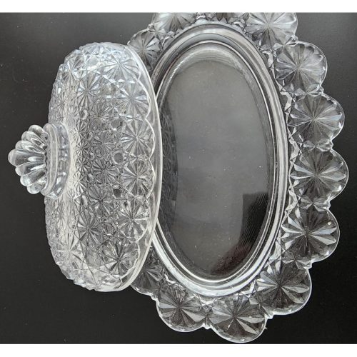 L.E. SMITH glass oval butter dish buttons and bows auction