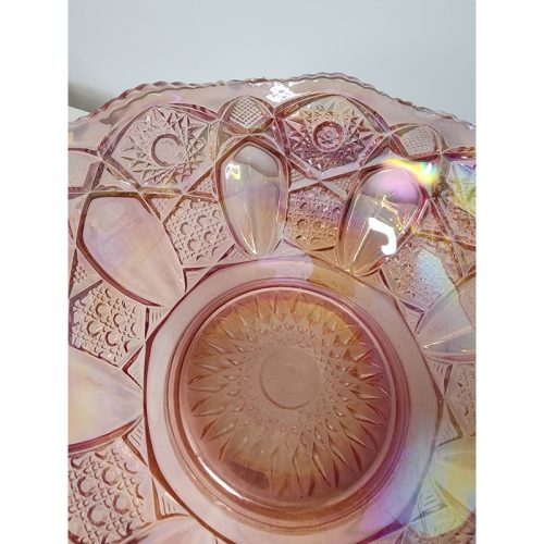 L E Smith Glass pink iridescent crimped bowl