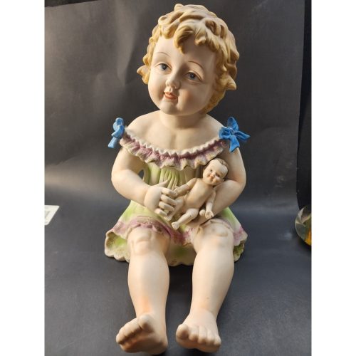 Large hand painted bisque Porcelain piano doll