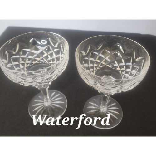 Pair Signed Waterford Hand Cut glass Powerscourt dessert champagne