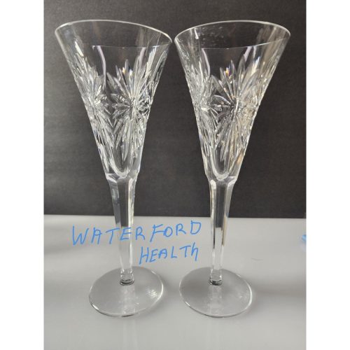 Signed Waterford CUT GLASS health Toasting Flutes pair crystal