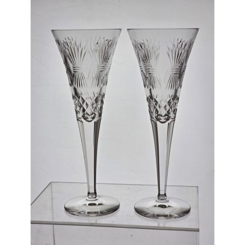 Signed Waterford CUT GLASS millennium Prosperity Toasting Flutes pair crystal