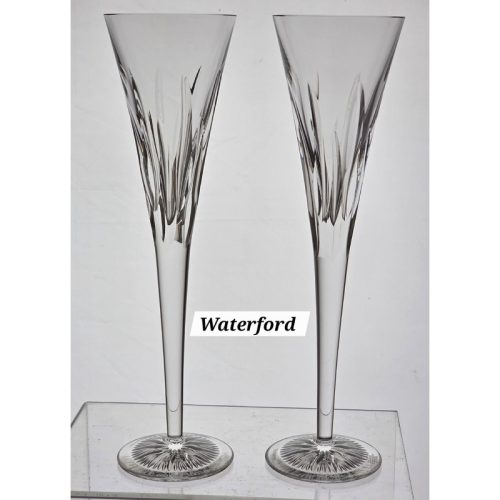 Signed Waterford CUT GLASS Times Square Toasting Flutes pair crystal