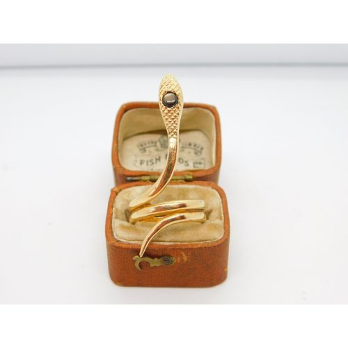 14ct Yellow Gold & Cats Eye Stone Set Large Snake Serpent Statement Ring Vintage