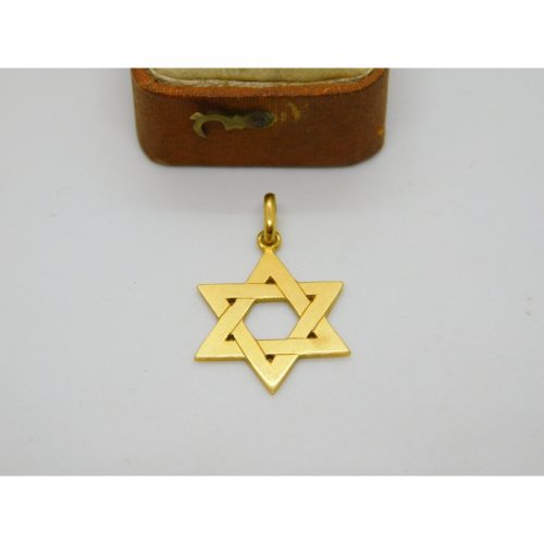 18ct Yellow Gold Star of David Jewish Charm Pendant Vintage c1970