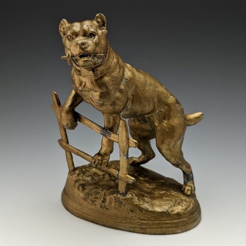 1900 Antique Bronze Pocket Watch Holder Pitbull Statue