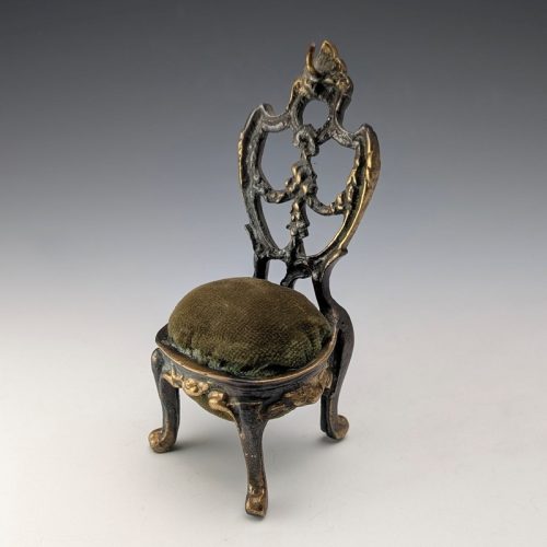 1920s Brass Chair-Shaped Pocket Watch Holder with Khaki Seat