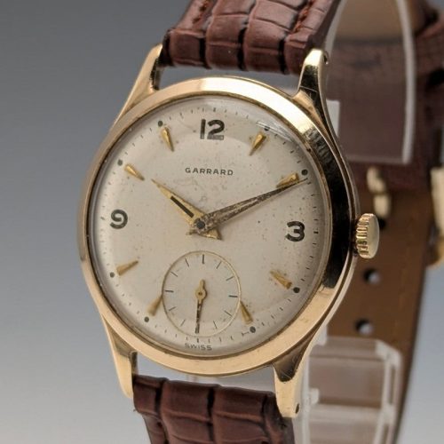 1958 British Garrard 9K solid gold Denison case men’s wristwatch in box, serviced