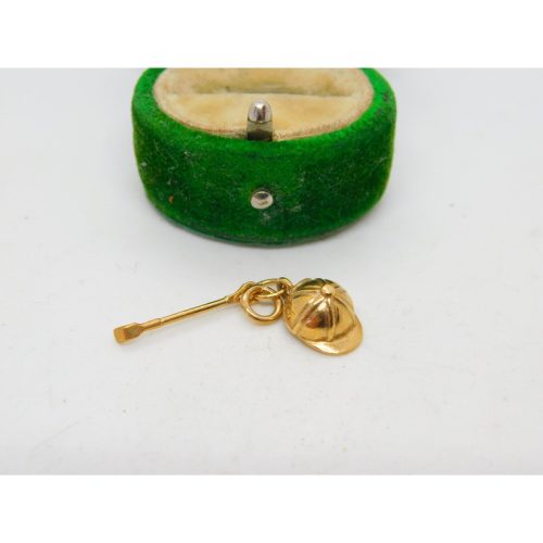 9ct Yellow Gold Riding or Hat & Whip Charm Pendant Vintage c1970