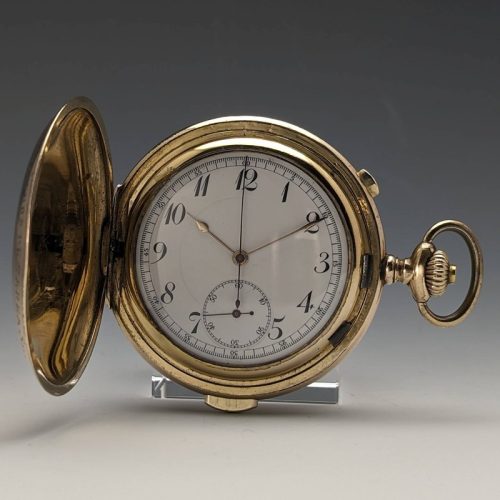 Around 1918 Antique Le Phare minute repeater & chronograph pocket watch gold plated hunter case refurbished