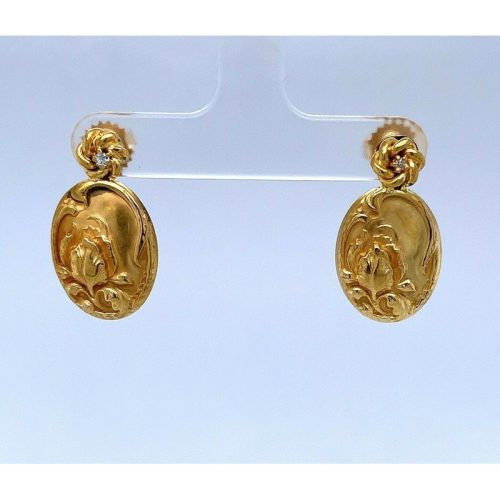 Art Nouveau 14k Yellow Gold Iris Earrings with Genuine Natural Diamonds (#J5140)