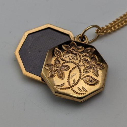 British vintage 9ct gold octagon locket pendant necklace