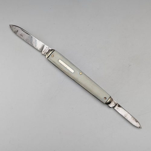 British vintage ivory-look resin handle double blade folding knife
