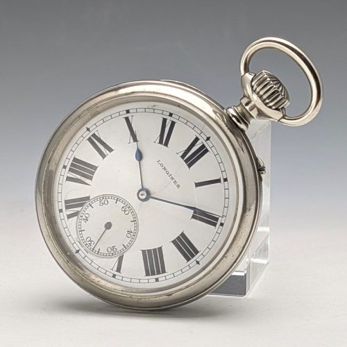 Circa 1908 Antique Longines Pocket Watch, Open Face, Diameter 55mm, In Good Working Condition