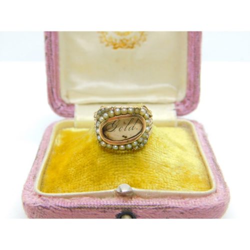 Georgian 9ct Gold & Seed Pearl Mourning Ring ‘Mrs Ann Baker, Apr. 1811’ Antique